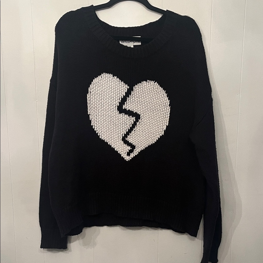 Wildfox Black Crewneck Sweater with White Broken Heart Size M